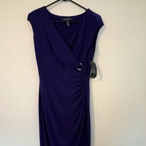 NWT Lauren Ralph Lauren Womens 8 Blue Draped Silver Accent Party Dress RRP $134